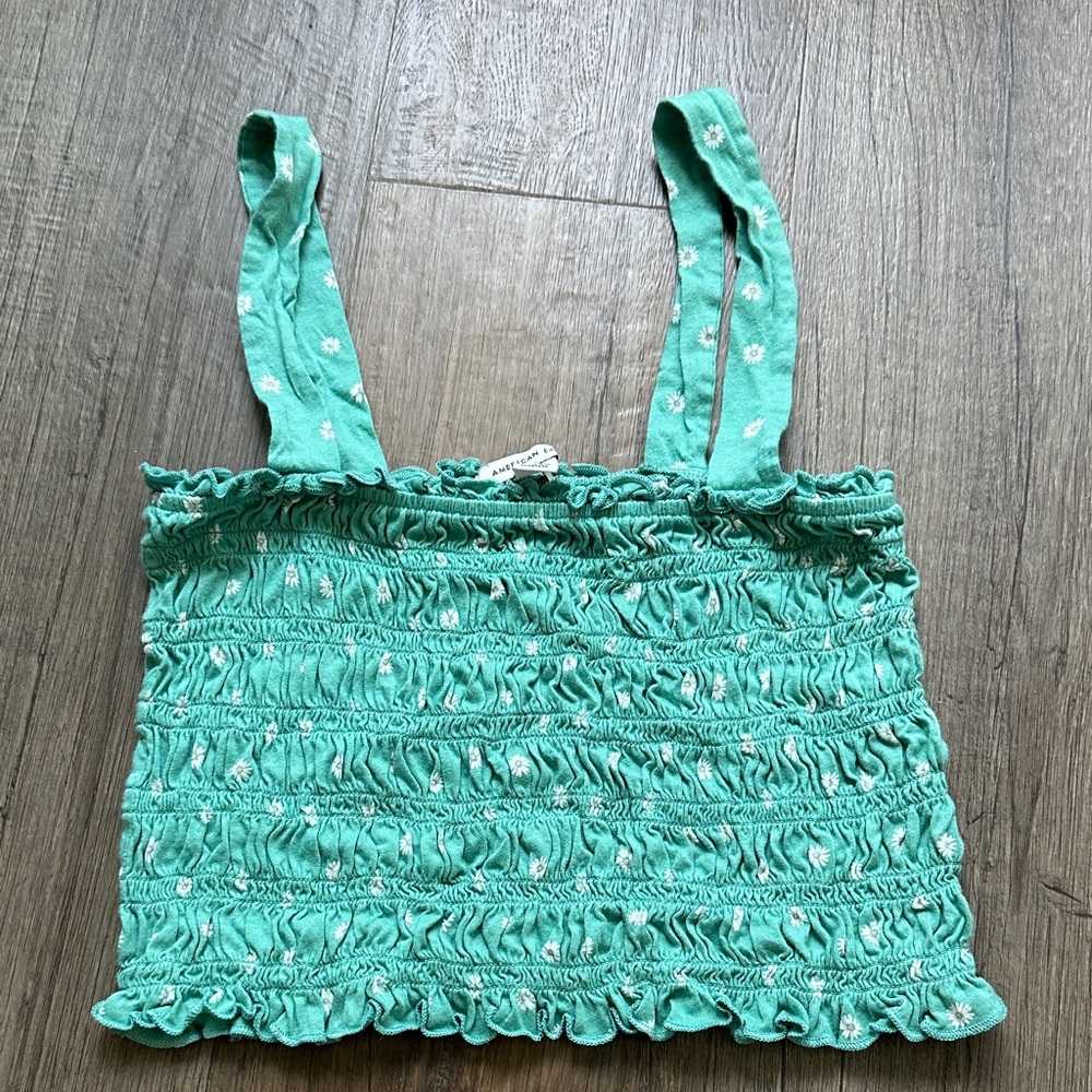 American Eagle Outfitters Teal Floral Smocked Crop Top